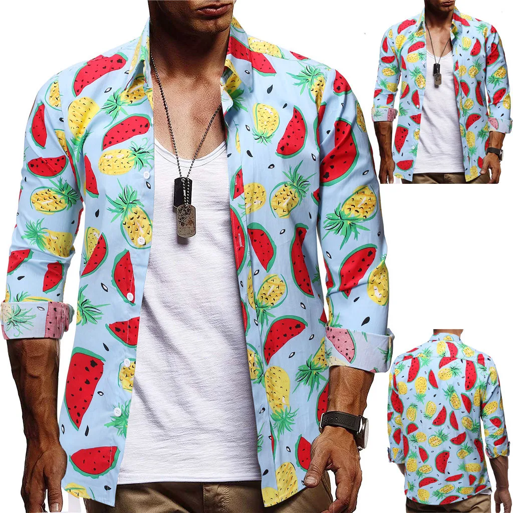 

Men's Summer Striped Blouse Casual Slim long Sleeve Printed Shirts Top Camisas estampadas