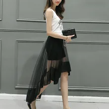 Летние Женские однотонные юбки шифоновые Лоскутные асимметричные юбки Лолита стильная женская юбка элегантная длинная юбка