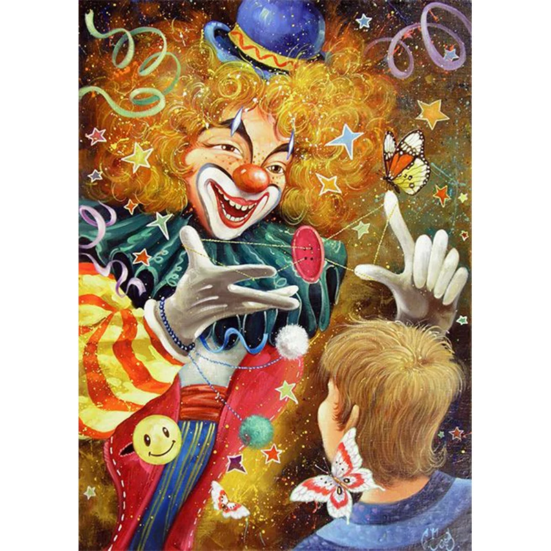 

2019 New arrival cartoon palying clown 5D diy diamond paintings full embroidery pattern 3d cross stitch kits room decoration