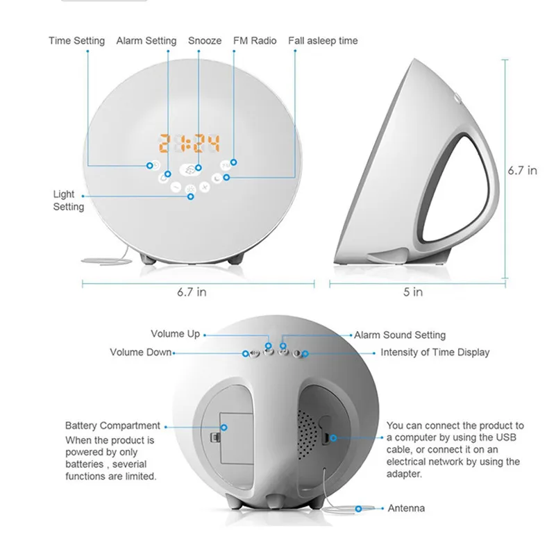 Tanbaby Wake Up Light восхода моделирования Будильник Touch Дисплей Таблица ночника с закат и повтор звуковой сигнал и FM радио