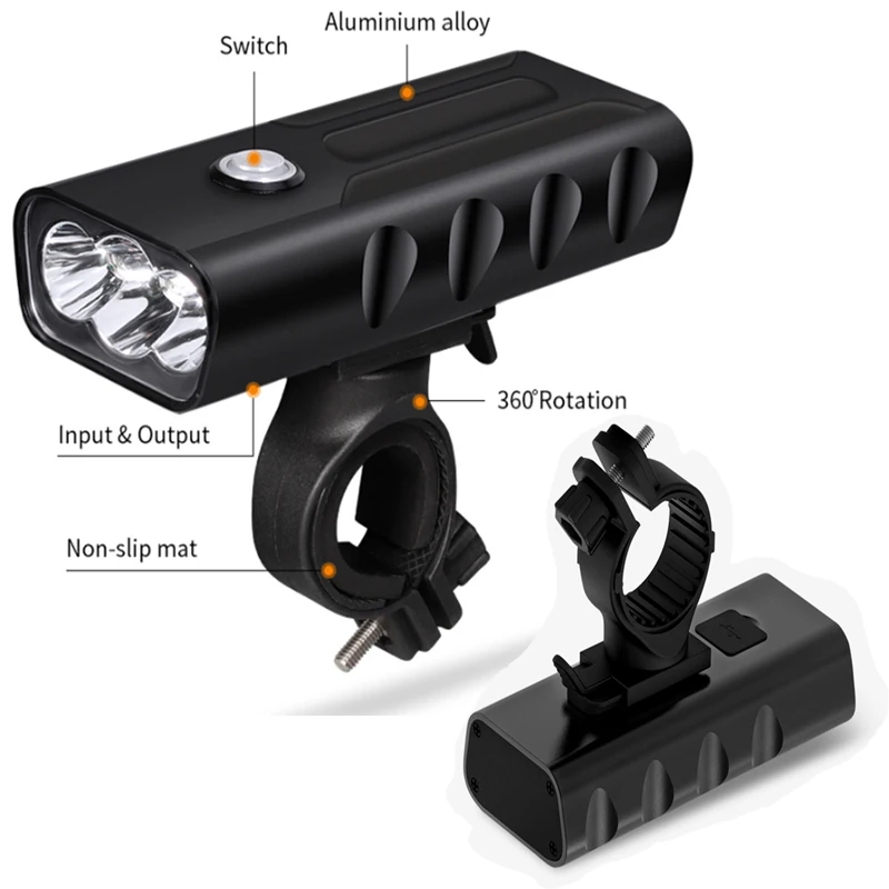 T6 светодиодные фонари для велосипеда USB Перезаряжаемые Водонепроницаемый Встроенный 5200 мА/ч, Батарея 3 режима с Мощность с фонариком и велосипедные фары - Цвет: RL19-0019