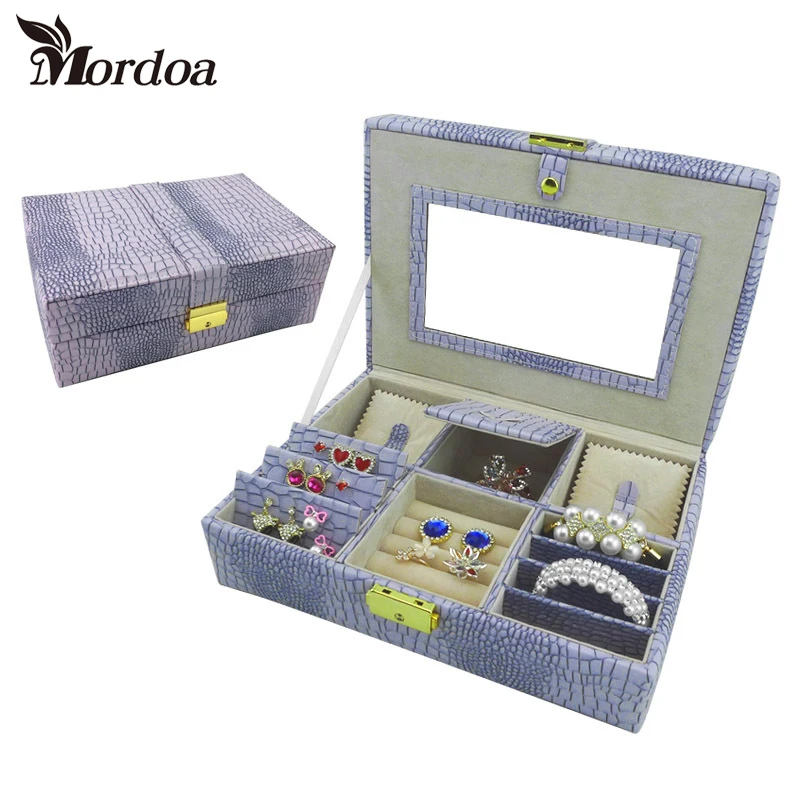 

Crocodile Leather Jewelry Display Necklace Earring Ring Holder Box Gift for Women Train Case New Bracelet Jewelry Organizer Box