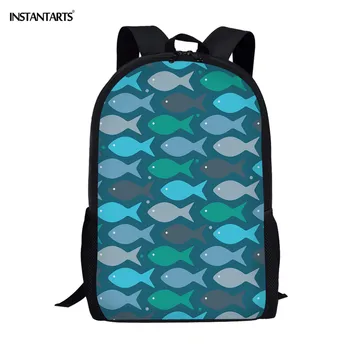 

INSTANTARTS Tropical Fish Blue Print Shoulder Backpacks for Teenager Large Capacity Travel Bags Casual Students Bookbags Satchel