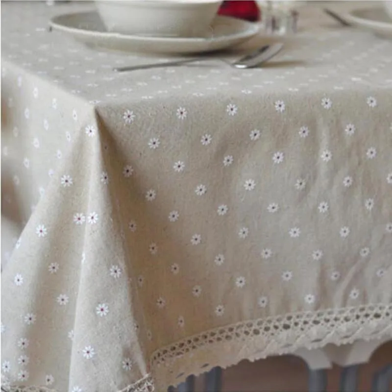 

Pastoral Daisy Flower cherry Pattern Tablecloth Hot Sale Linen and Cotton Lace Edge Rectangular Table Cloth Home Hotel Textile