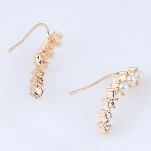 Fashion Clip Earrings with crystal and pearl Gold Color Earings For Women Ear Cuff Jewelry Boucle d'oreille ER2343