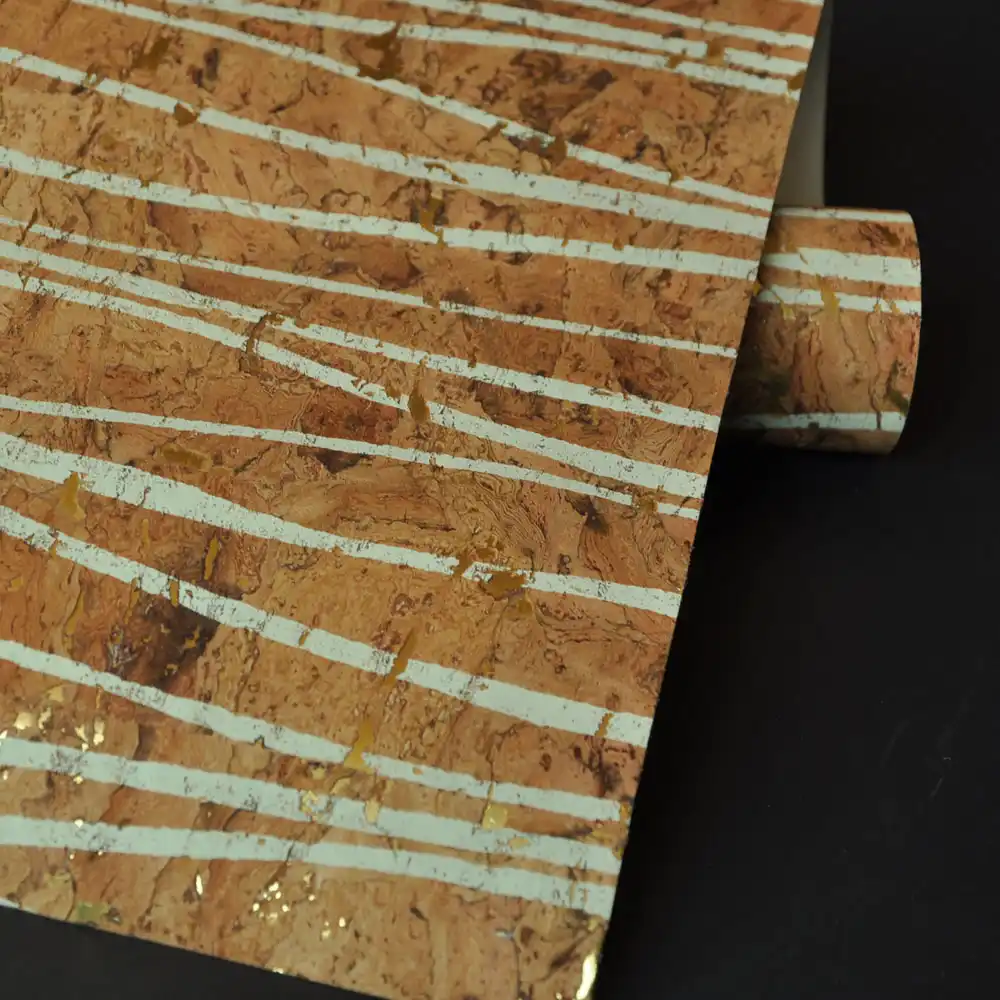2018 Nuevo Producto Zebra Madera Color Papel Tapiz Corcho Dorado