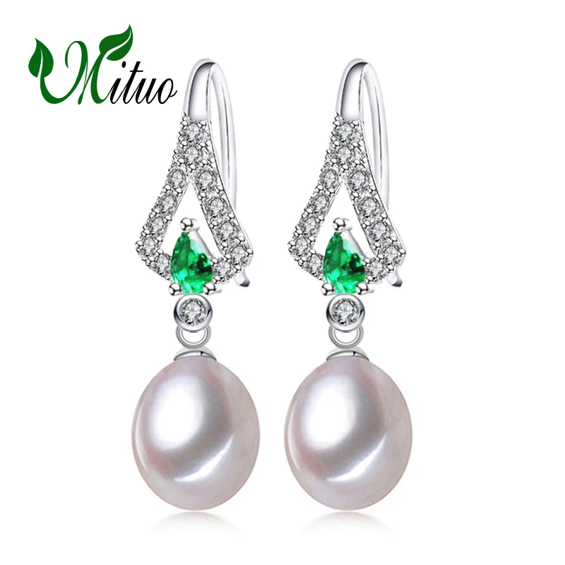 

MITUO Emerald pearl earrings jewelry,green gemstone earrings,long earrings for women,Bohemian 925 sterling silver drop earrings