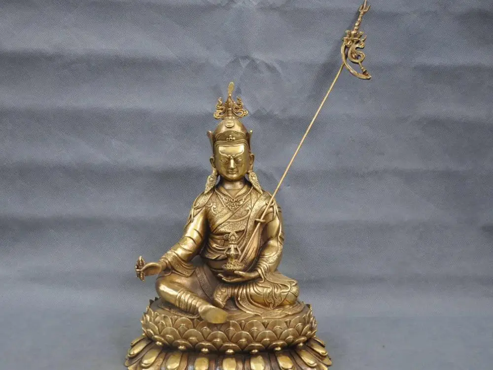

13"Tibetan Buddhism Fane Bronze gilded Padmasambhava bodhisattva Buddha Statue