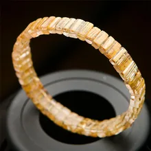 Натуральный желтое золото Rutilated Кварц прямоугольник бисера стрейч кристалл браслет 8*4 мм