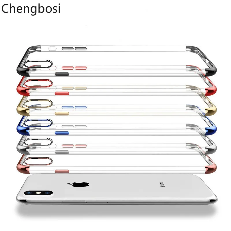 

Transparent Soft Plain Cell Phone Shell for Iphone X XS MAX XR7 8 Plus Plating Case for 6 6s Plus Case Cover Plain Fitted Case
