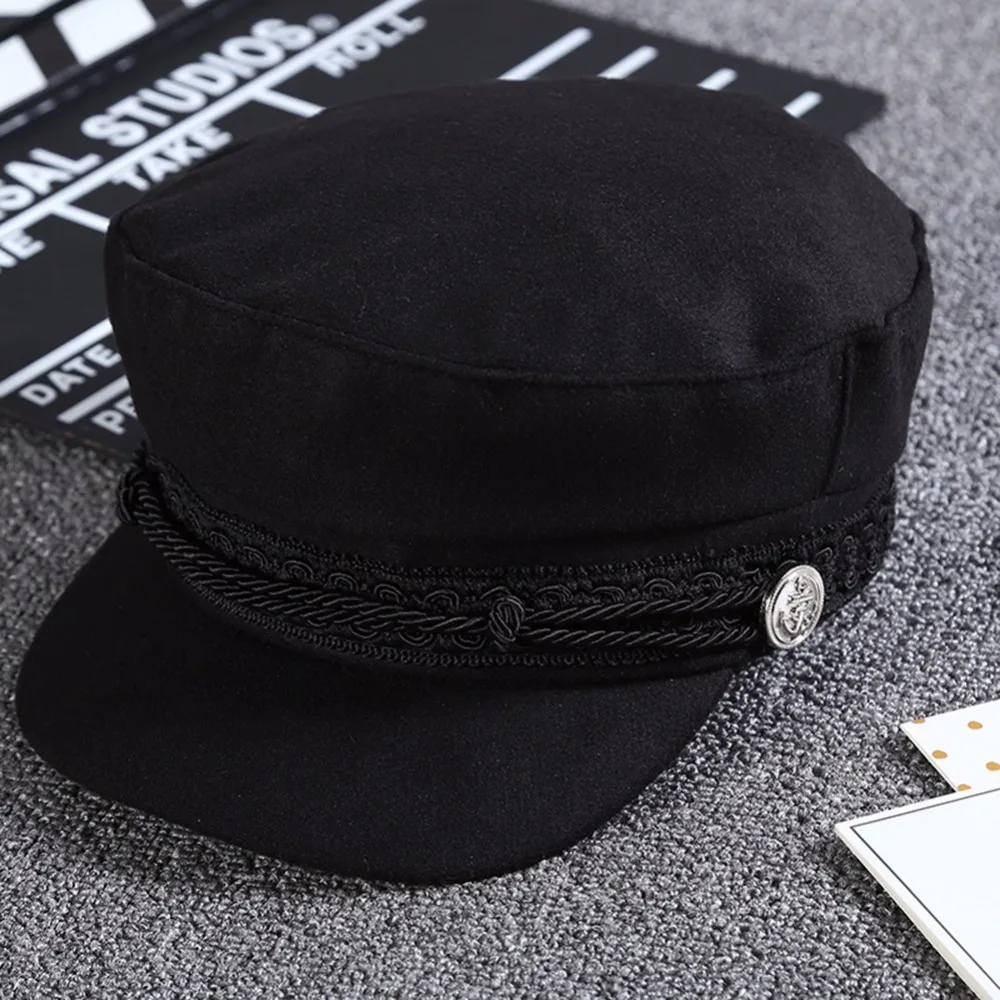 

2018 Fashion Black Lace Embroidery Captain Hat Casual Rope Flat Cap Women Newsboy Sunhats Autumn Winter Cool Girls Beret Hat