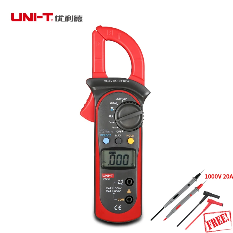 

UNI-T UT201 400-600A Ditgital Clamp Meters Auto Range Kaw Capacity 28mm Continuity Buzzer Resistance/Ohm Meter Tester Auto Range