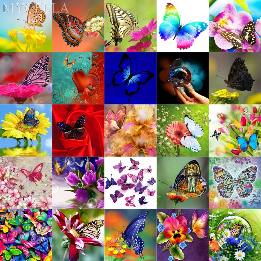 

DIY Diamond Painting Butterfly & Flowers Cross Stitch Kits Full Diamond Mosaic Crystal Diamond Embroidery Patterns Rhinestones