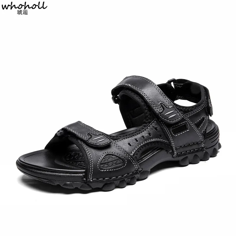 

WHOHOLL Summer Sandals Men Leather Fashion Beach Sandals Non-slip Beach Shoes Men Cow Leather Sandalias Mens Shoes Size 38-48