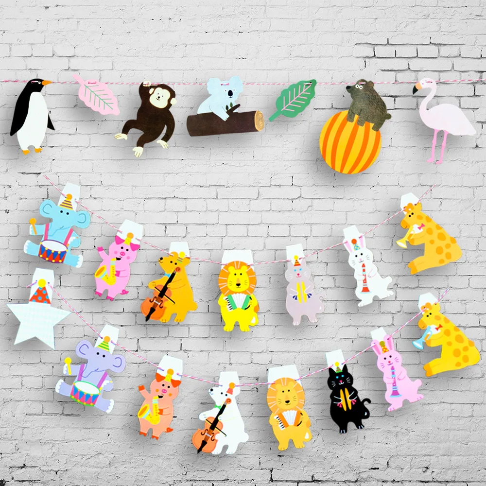 

2M Jungle Animal Lion Pig Giraffe Flags Kids First Happy Birthday Party Decoration Baby Shower Boy Garlands PhotoBooth Candy Bar