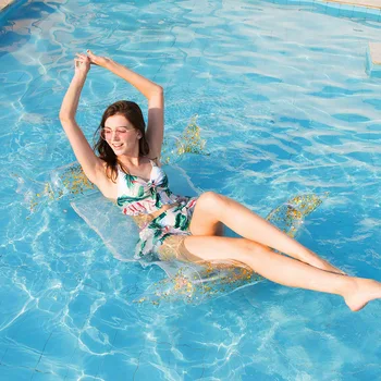 

New Sequined Floating Bed Feather Folding Lounge Chair Inflatable Swimming Pool Floating Row Water Mattress With Net Hammock