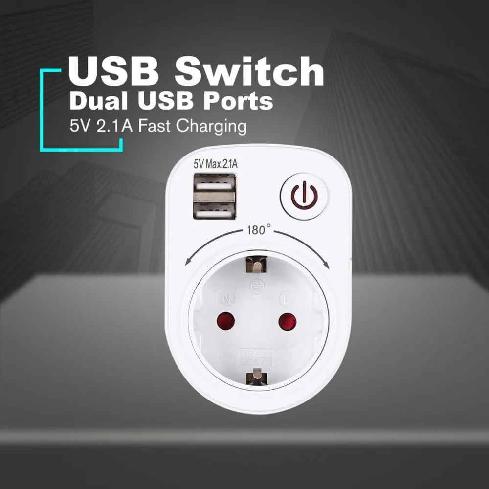 5 в 2.1A Электрический Dual USB зарядное устройство адаптер ЕС Plug «Умная» вилка-в розетке зарядки мощность розетка выключатель Главная