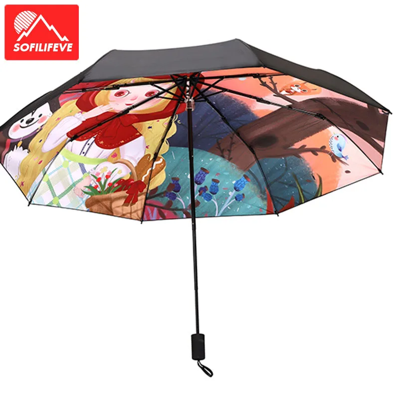 Paraguas de de hadas, Caperucita Roja, patrón impreso, parasol lluvia, sombrilla, superficie negra Bumbersoll|Cuerda de nailon| - AliExpress