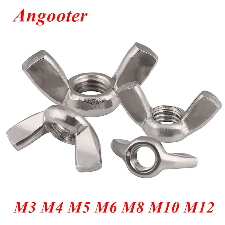

10pcs M3 M4 M5 M6 M8 M10 M12 Wing Nut DIN315 304 Stainless steel Hand Tighten Nut Wingnut Butterfly Nut Ingot Two Claw Nuts