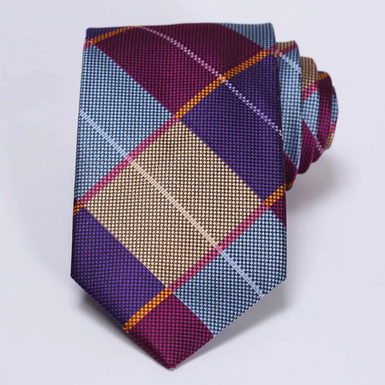 Tc501b8 Синий Фиолетовый Проверьте 3.4 "100% шелк свадебные жаккардовые Для мужчин галстук Карманный квадратный платок Набор костюм