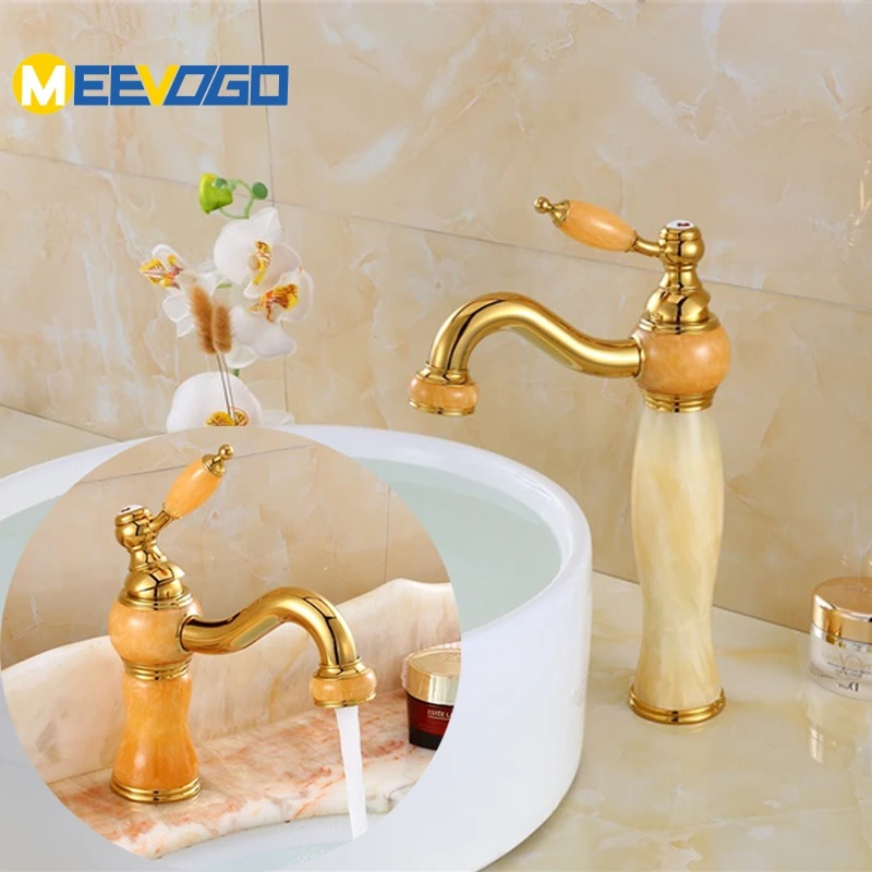 Meevogo Classic Bathroom Faucet Yellow Gold Jade Body Brass Basin