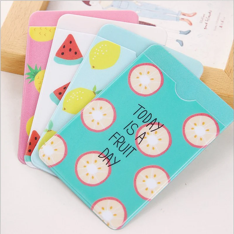 1X lindo fruta fresca portátil PVC de doble capa titular de la tarjeta de negocios ID tarjeta de autobús cartera caso de la Oficina de la escuela de los niños regalo