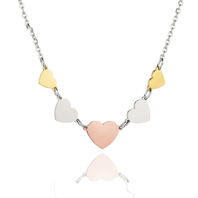 

2019 Beauty Charm Stainless Steel Five Heart Pendant Chain Choker Necklace for Women Ladies Girl Party Valentine's Day Gift