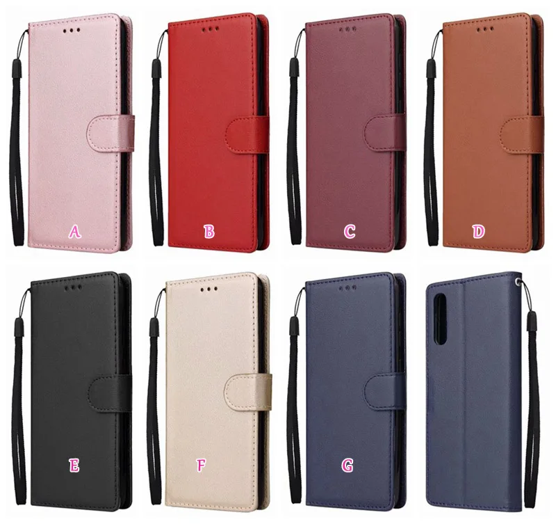 

Plain Leather Wallet Case For Samsung A70 A40 A10 A5 2019 For Huawei Honor 8X Y6 2019 Frame Flip Pouch Holder Cover Luxury 1PCS