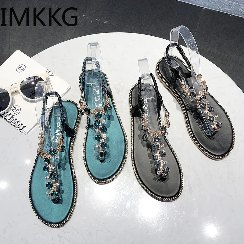 

Rhinestone Sandals Women Sandals Fashion Summer Women Rome Gladiator Casual flats Sandals Beach Shoes Female Zapatos Q00167