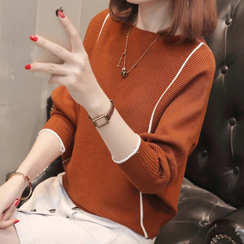 

2019 Batwing Sleeve Loose Autumn Women Pullover Sweater Knit Fashion Female Pull New Arrival Striped Pullovers Sweaters