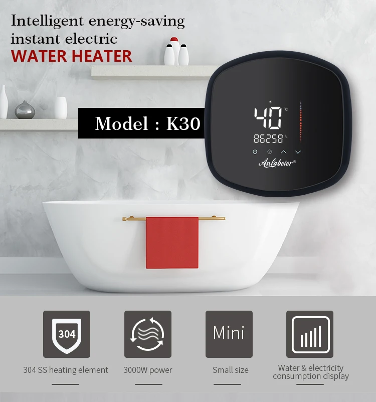 

Electric Water Heater Instant Tankless Water Heater 220V 3.0KW Temperature display Heating Shower Universal