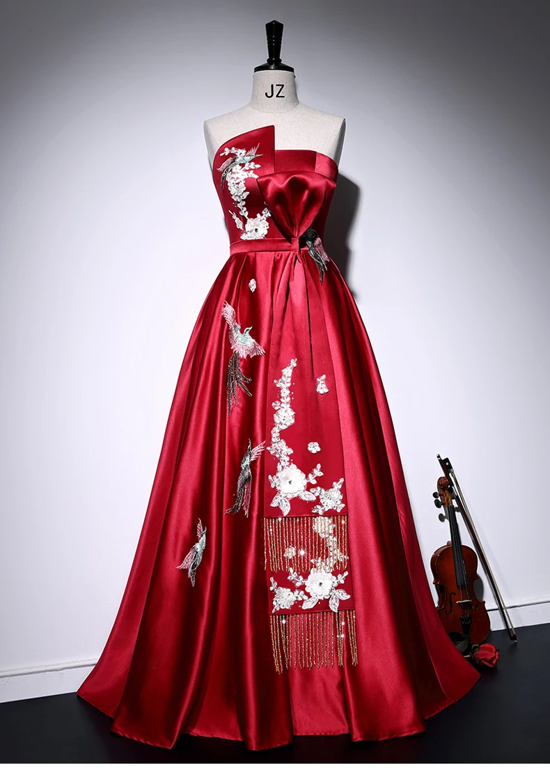 

Hot 100%real Bird&flower Embroidery Big Bowknot Tassel Beading Chinese Style Gown/cartoon/studio Cosplay Dress