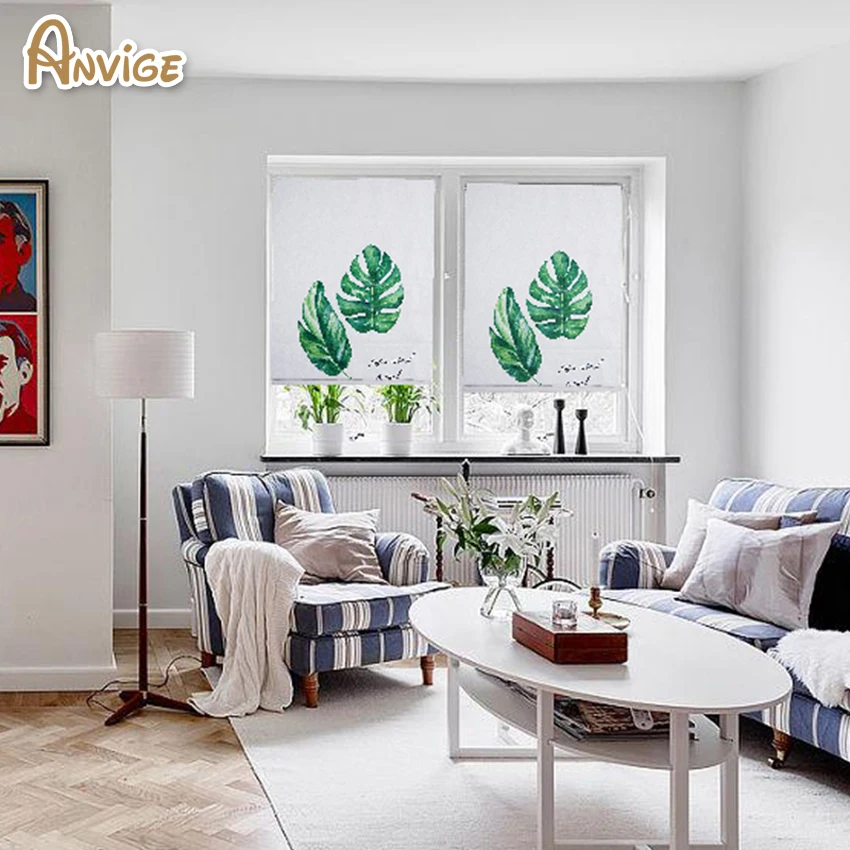 

Anvige 2018 New Pastoral Leaf Blackout Window Curtains Roman Blinds Cotton Fabric Rollor Blind For Living Room