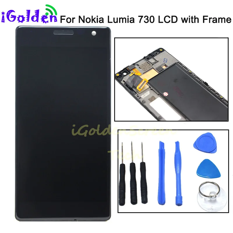 ЖК-дисплей с рамкой для Nokia Lumia 730 сенсорная панель 735 ЖК-дигитайзер в сборе
