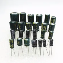 25Valuesx5Pcs всего 125 шт 16 V, алюминиевая крышка, 25В с алюминиевой крышкой, 50В 1 мкФ 10 мкФ 47 мкФ 100 мкФ 220 мкФ 330 мкФ 470 мкФ 1000 мкФ 2200uf Алюминиевый электролитический конденсатор, алюминиевая крышка, комплект