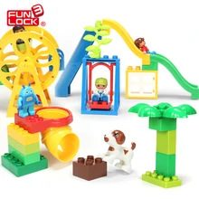 Funlock Duplo Funny Playground Toys Blocks Set with Ferri Wheels Slide Swing Ladder Kids Creative Educational