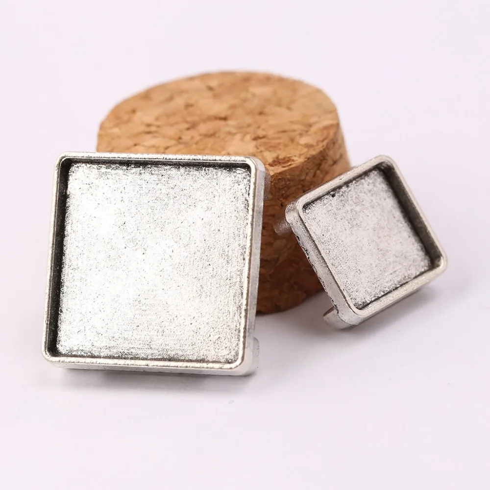 

reidgaller 10pcs antique silver flat leather square slider cabochon setting 12mm 20mm dia blank bracelet base for jewelry making