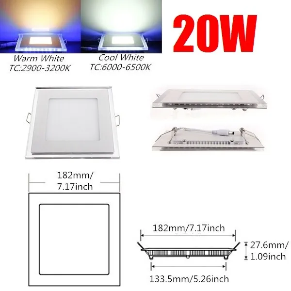 Акриловый+ стеклянный двухцветный светодиодный панельный светильник S 10W 15W 20W квадратный светодиодный потолочный светильник, панельный теплый белый/холодный белый AC 85-265V
