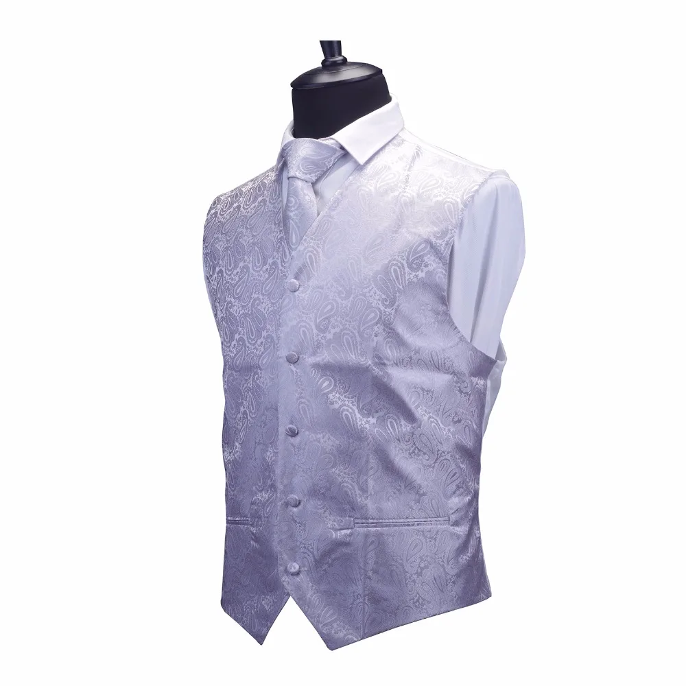  GUSLESON Mens Waistcoats Slim Fit Men Vest & Necktie & Handkerchief Set Paisley Coletes Chaleco Hom