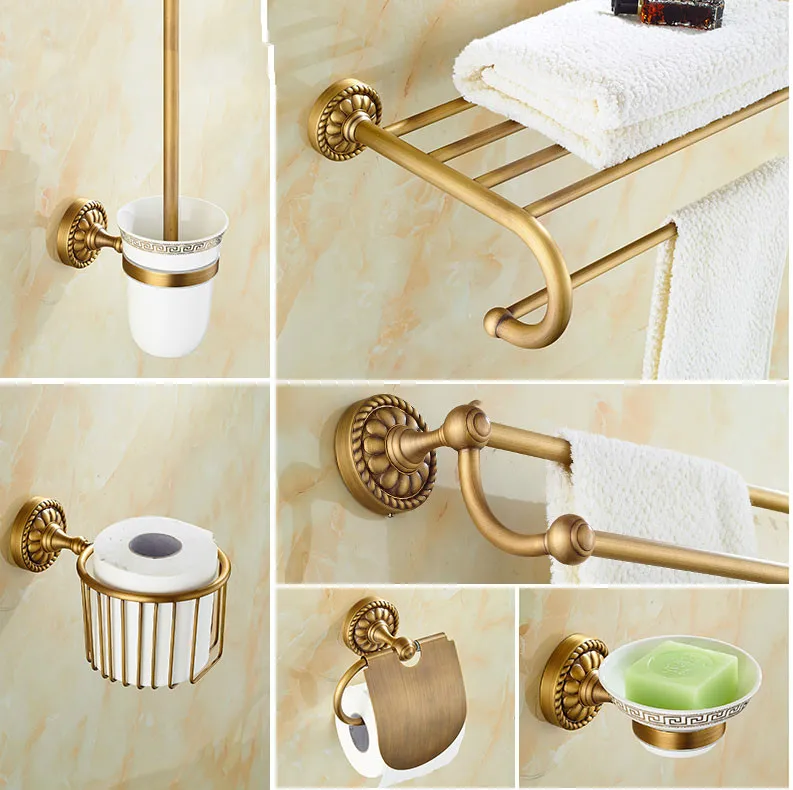ottone antico intagliato accessori per il bagno set spazzolato finito appeso accessori bagno fissato al muro
