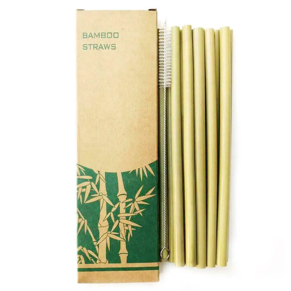 12 шт. натурального бамбука соломинки многоразовые для вечерние ужин набор щеточек дропшиппинг в вооруженных силах - Цвет: Зеленый