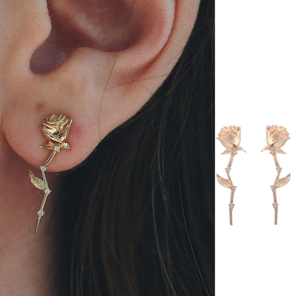 

Vintage Rhinestone Rose Earrings Flower Pendant Tassel Dangle Ear Stud Earrings Women Jewelry Gifts Earrings