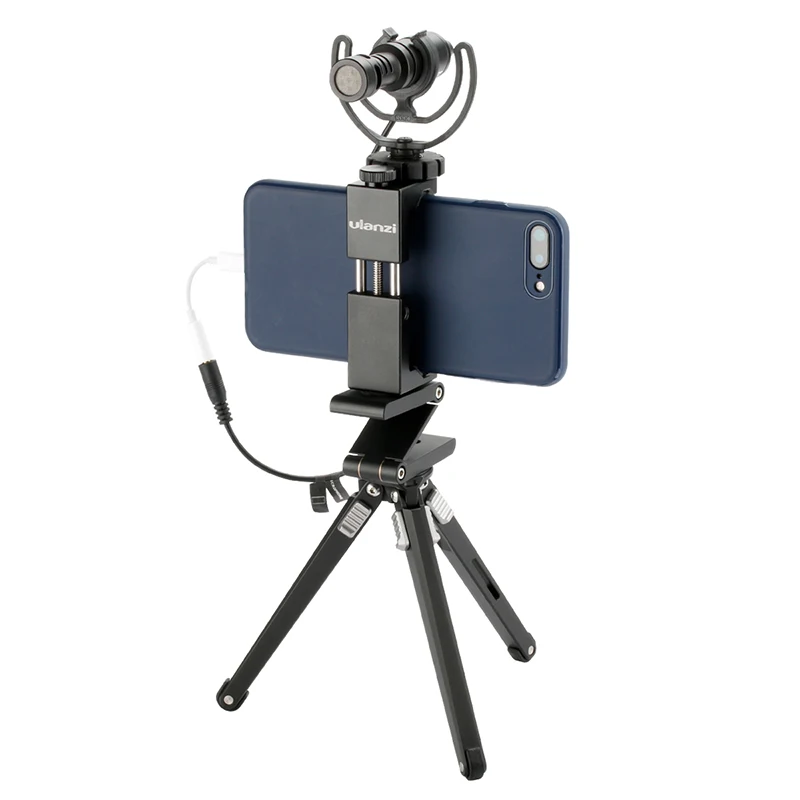 ST-02S Aluminum Phone Tripod Mount with Cold Shoe Mount Support Vertical Metal Adjustable Clamp iPhone Android Smartphones