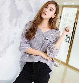 

5xl plus big size blusas feminina 2017 new korean spring autumn women new stripe loose shirt female A2725