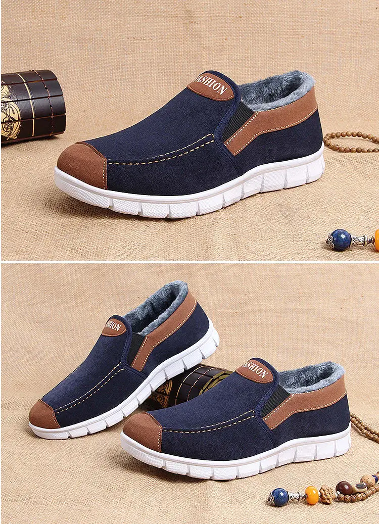 Slip on Casual Shoes Men Canvas Winter Outdoor Walking Sneakers Warm Snow Shoes with Fur Men Suede Shoes Father Soft Non-slip (5)