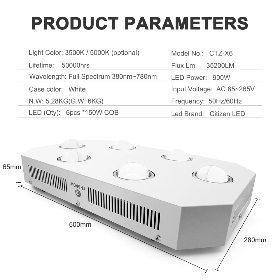 Citizen 1212 COB светодиодный Grow Light полный спектр 300W 600W 900W 3500K 5000K = HPS растут лампы для комнатных растений для растений; для овощей цветок освещение