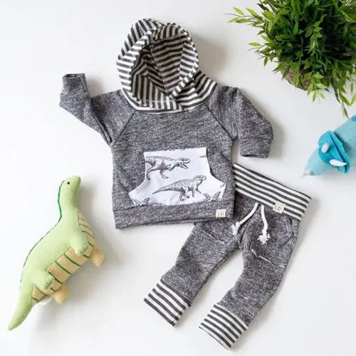Newborn Kid Baby Boy Dinosaur print Clothes Hoodies Tops Coat Long