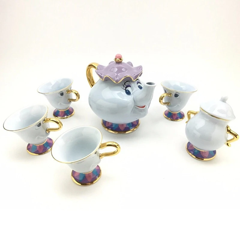 

Beauty and the beast Teapot Mug Mrs Potts Chip Tea Pot Cup Set Sugar Bowl Pot Gift 18K Gold-plated Painted Ceramic Fast Post