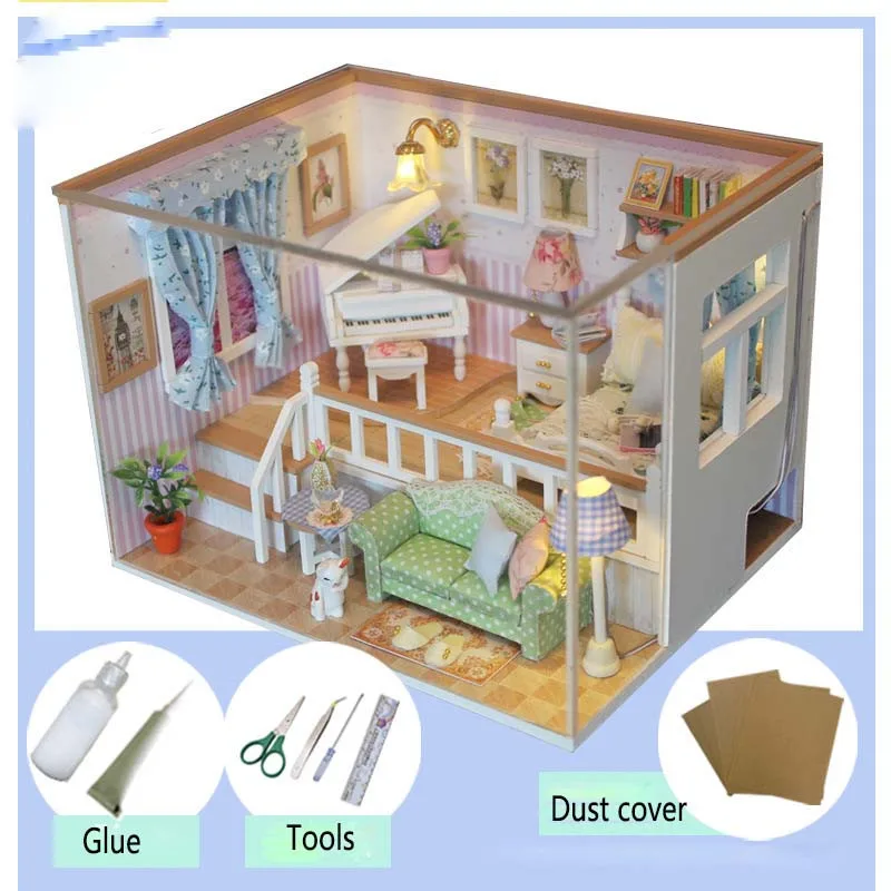 

Doll House Assembly Because Of You DIY Furniture Dollhouse Miniature Model Kits Children Kids Toys Birthday Gifts For Friends
