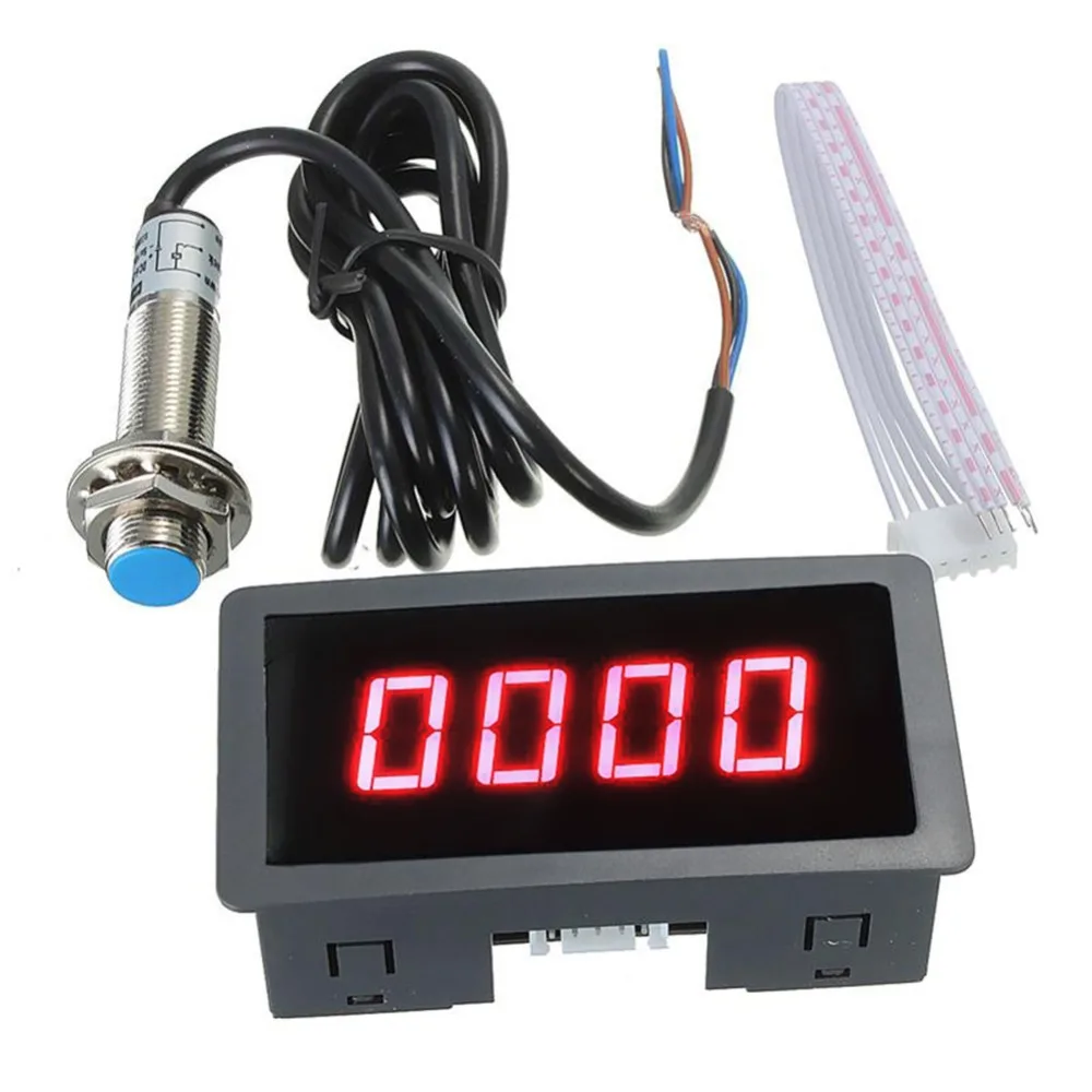 4 High Quality Durable Portable Useful Digital LED Tachometer RPM Speed Meter+ Hall Proximity Switch Sensor NPN Blue/Red#291434